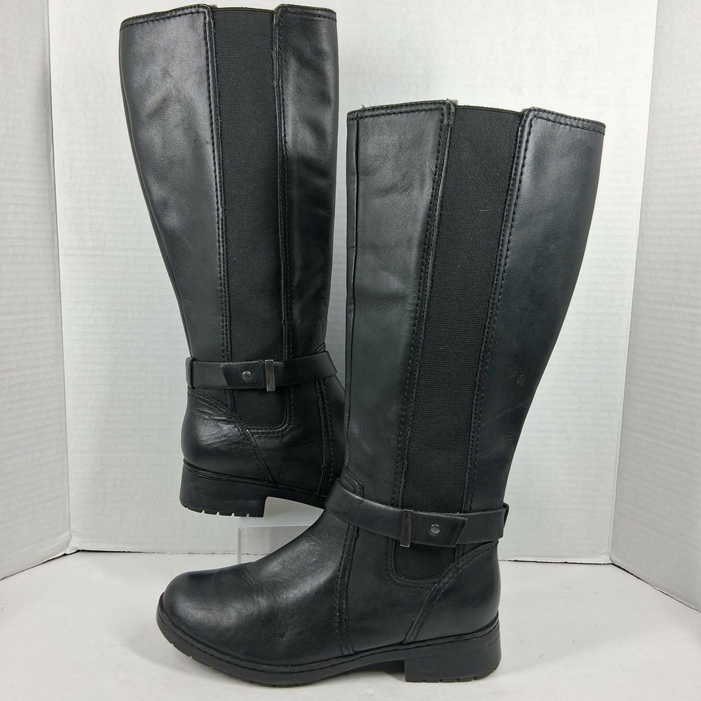 Clarks‎ Collection Black Leather Tall Riding Boots Womens 5.5 M 26111370 Cushion